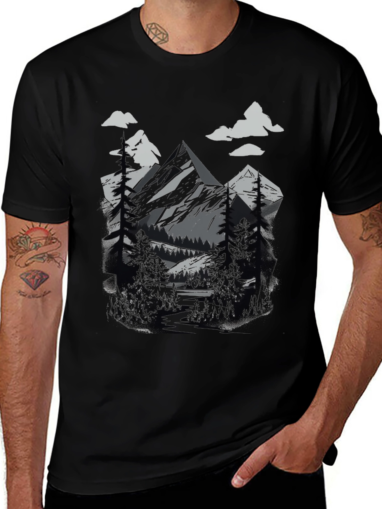 Mountain Scene Graphic Tee - Nature Lovers T-Shirt
