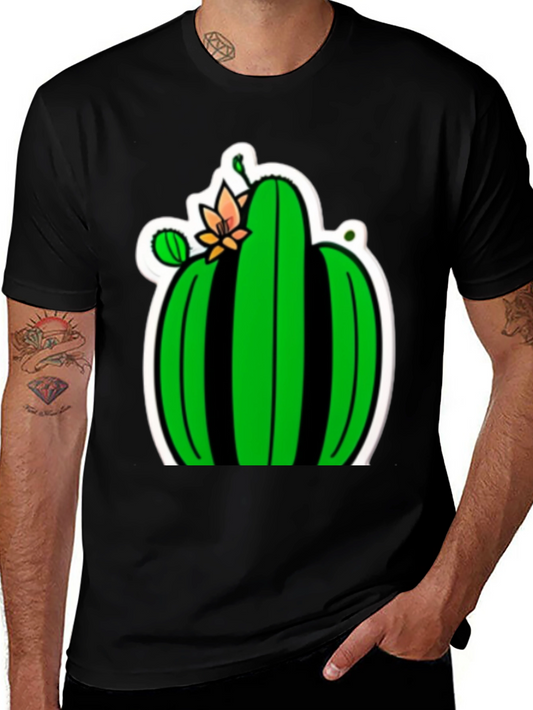 Cactus Flower Graphic Tee - Black Cotton T-Shirt