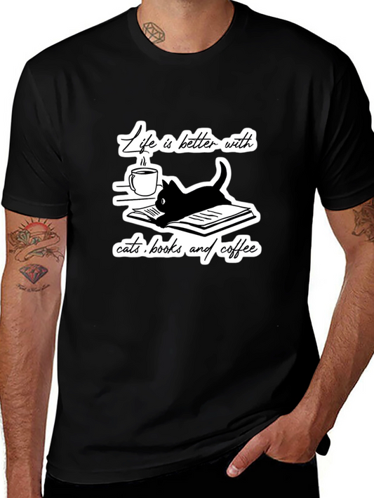 Life is Better With Cats Books and Coffee T-Shirt
