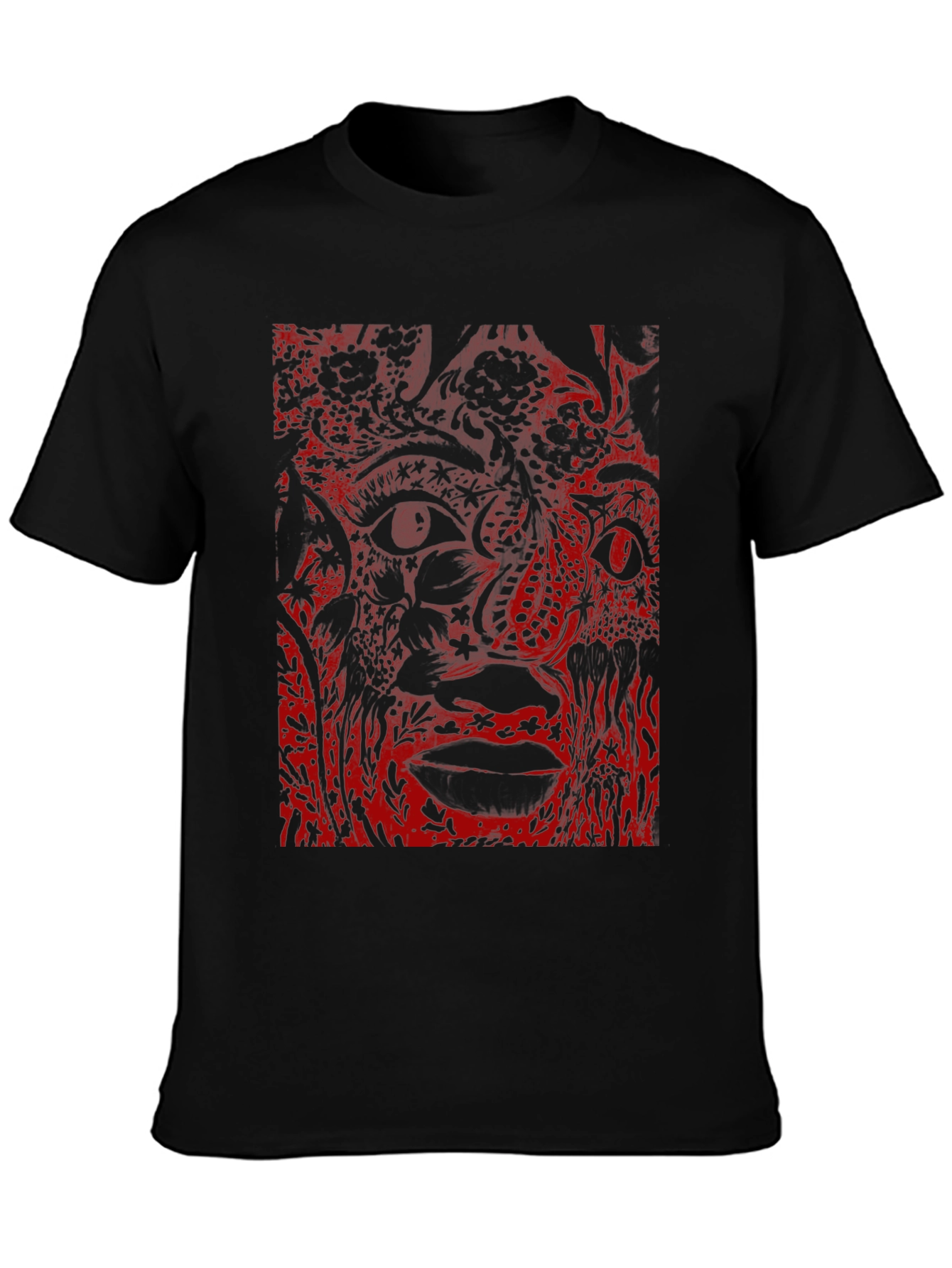 Abstract Face Graphic Black T-Shirt