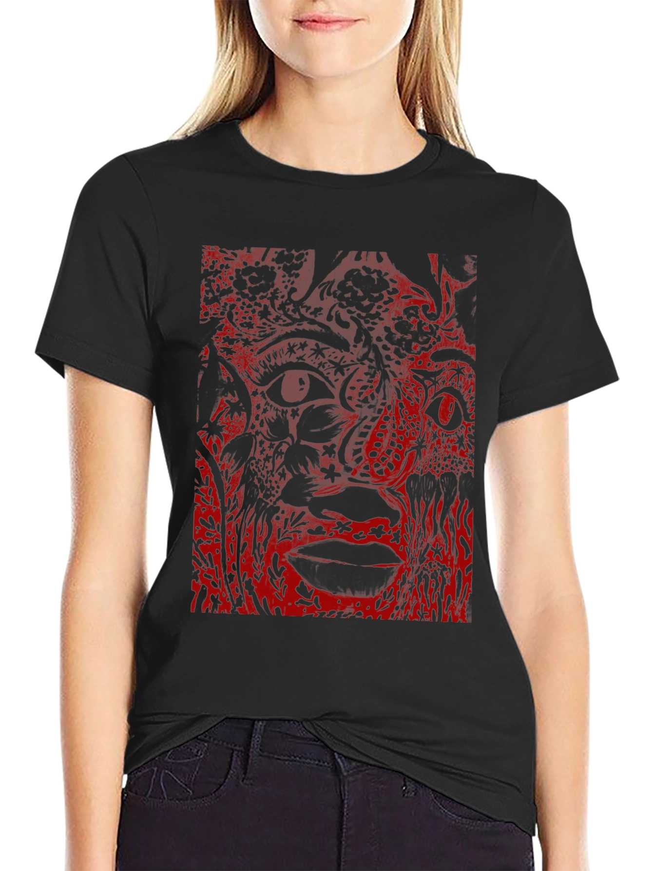 Abstract Face Graphic Black T-Shirt