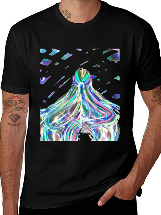 Abstract Prism Hair Graphic Black T-Shirt