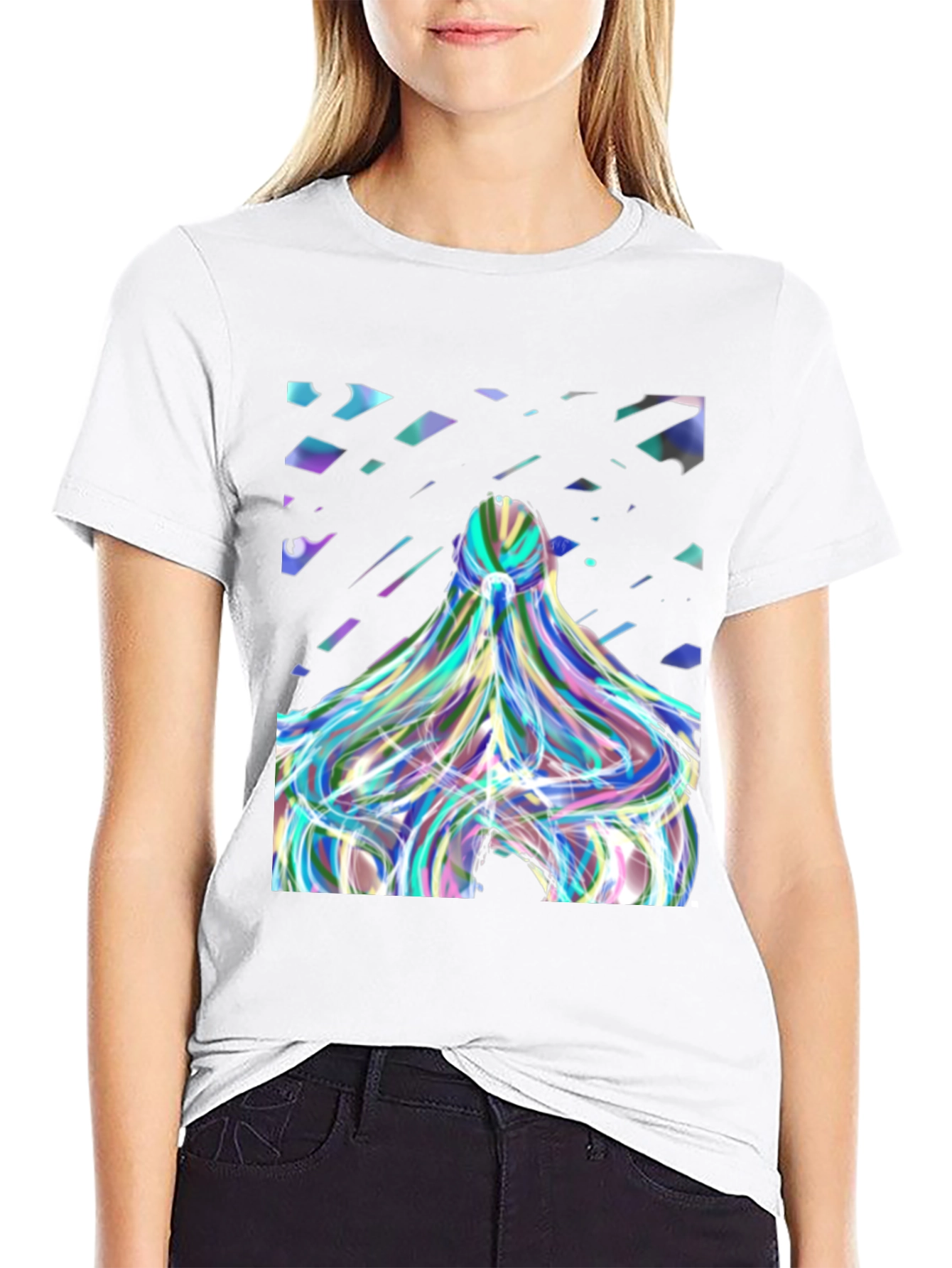 Abstract Prism Hair Graphic Black T-Shirt