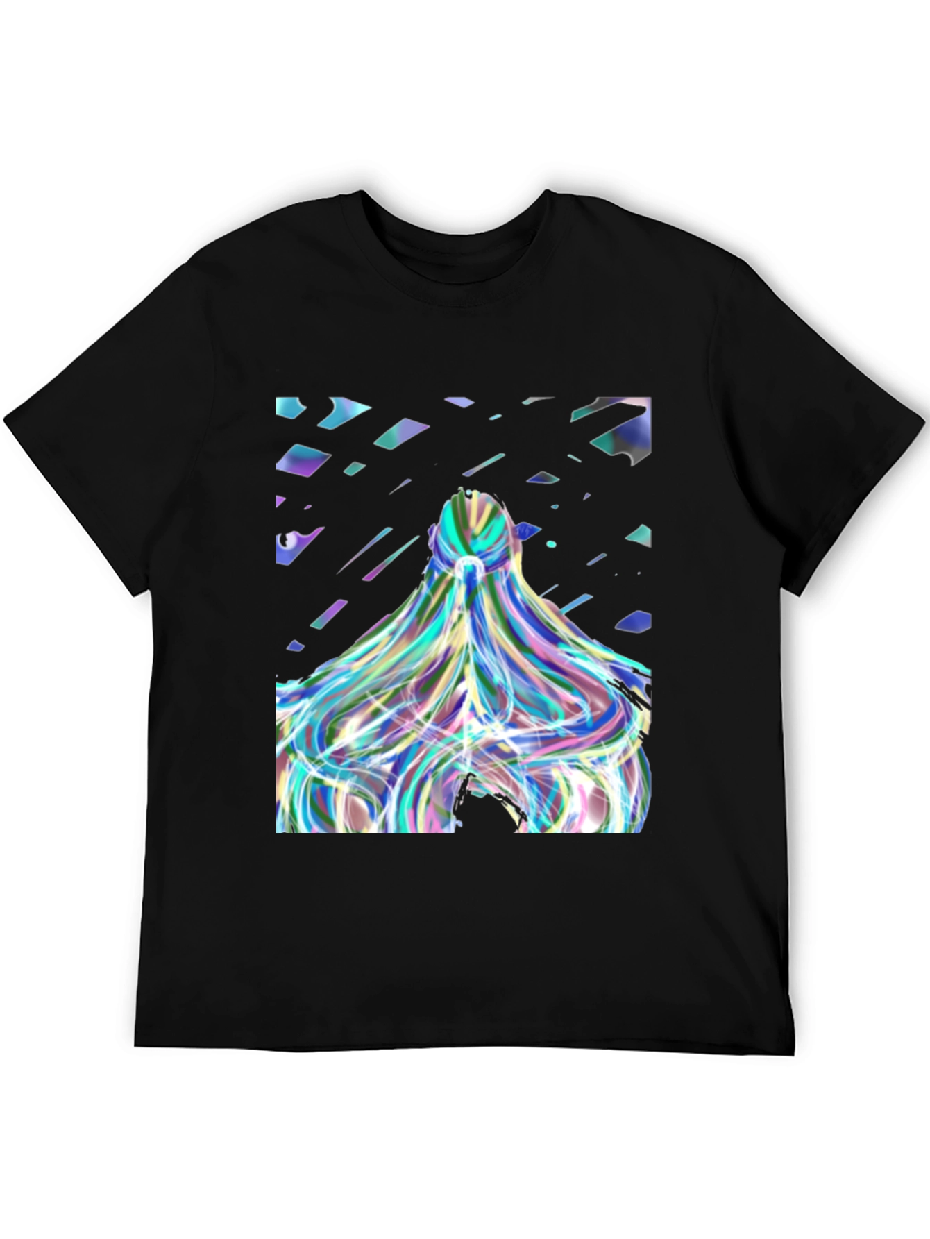 Abstract Prism Hair Graphic Black T-Shirt