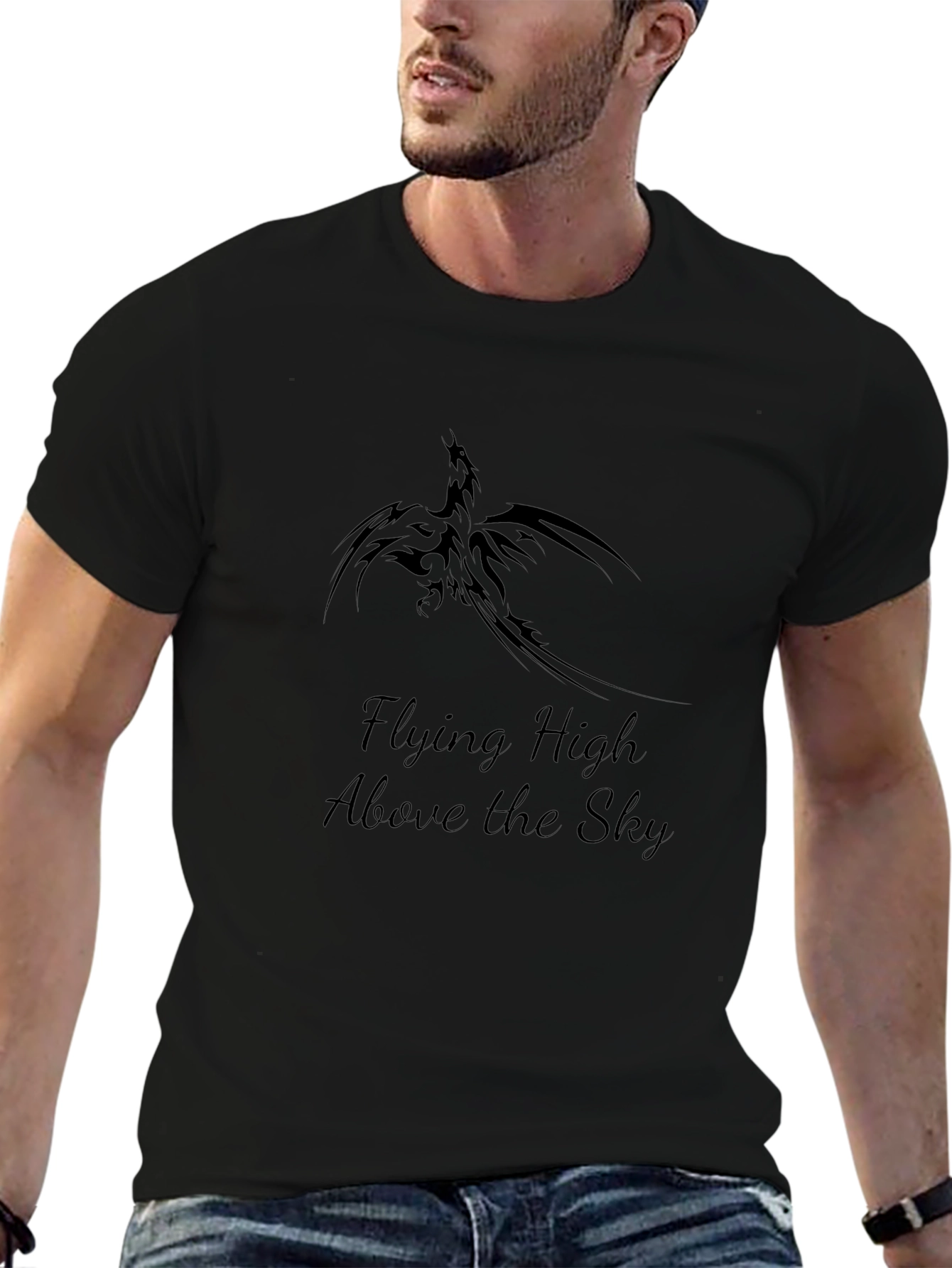 Black T-Shirt with Phoenix Graphic & Text