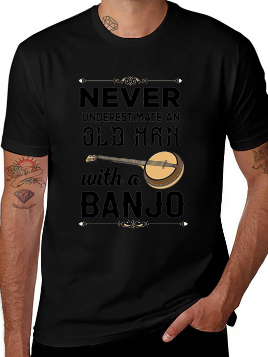 Never Underestimate Old Man with Banjo T-Shirt