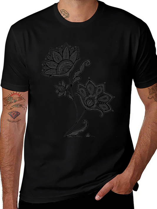 Elegant Black Floral Print Tee - Stylish & Comfortable