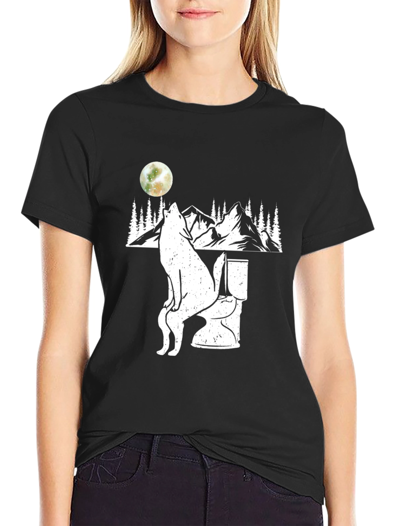 Wolf on Toilet T-Shirt - Funny Graphic Tee