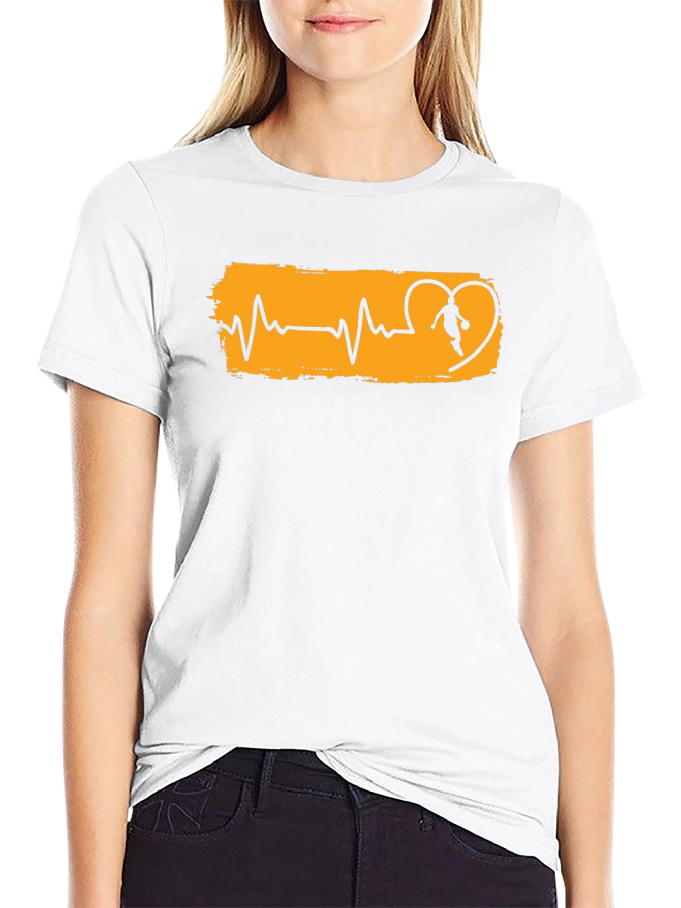 Basketball Heartbeat Graphic T-Shirt - Black