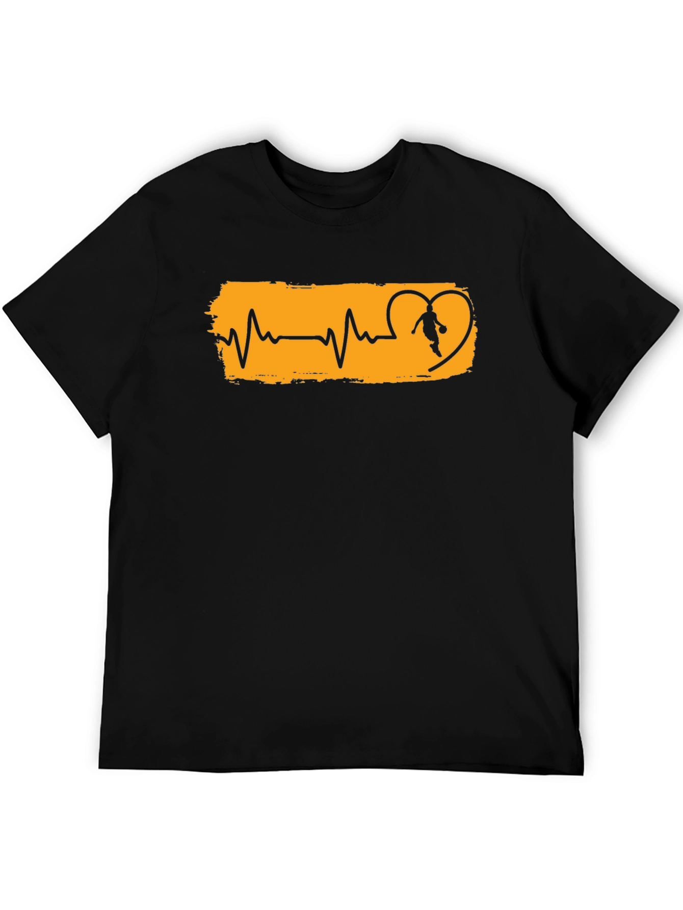 Basketball Heartbeat Graphic T-Shirt - Black
