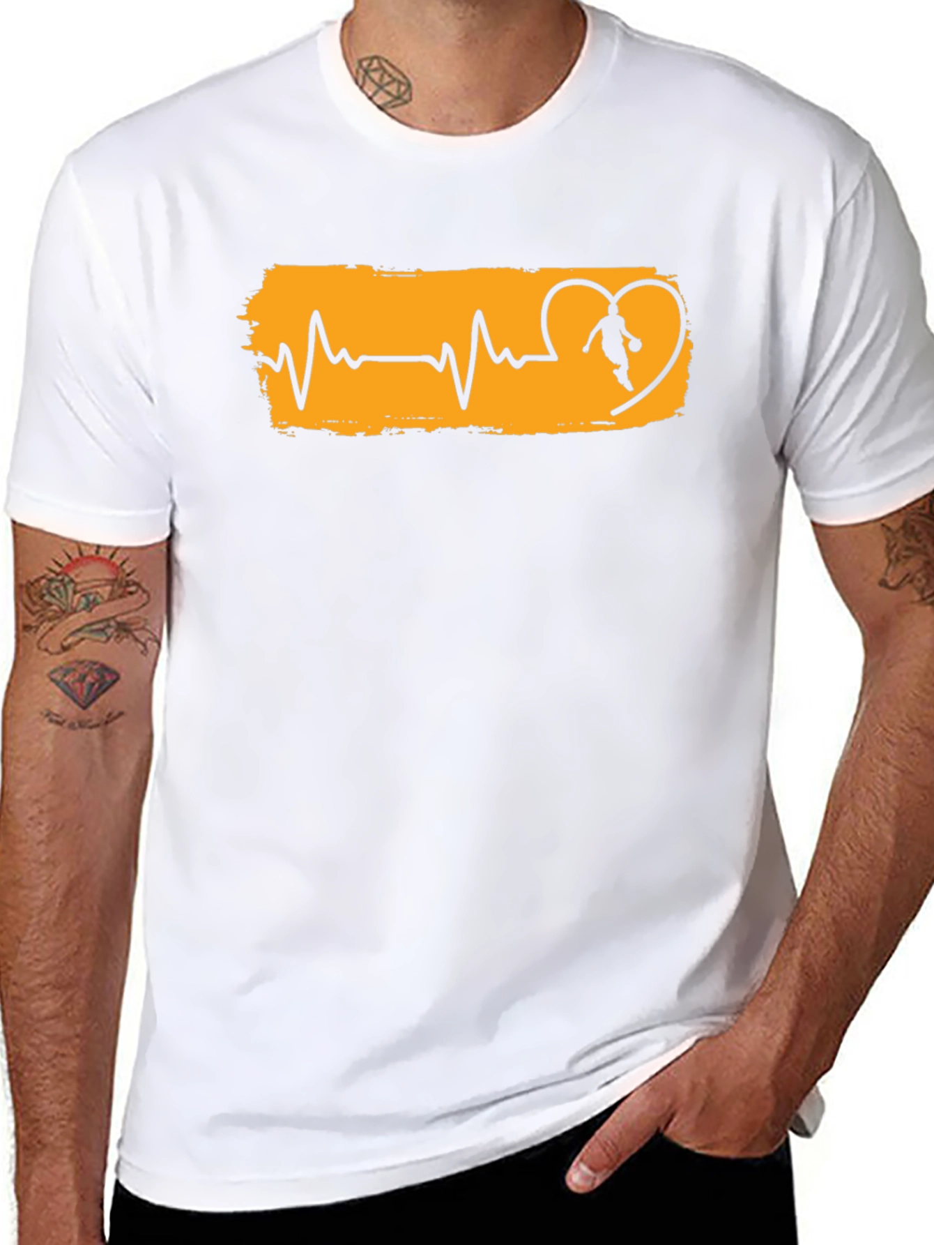 Basketball Heartbeat Graphic T-Shirt - Black