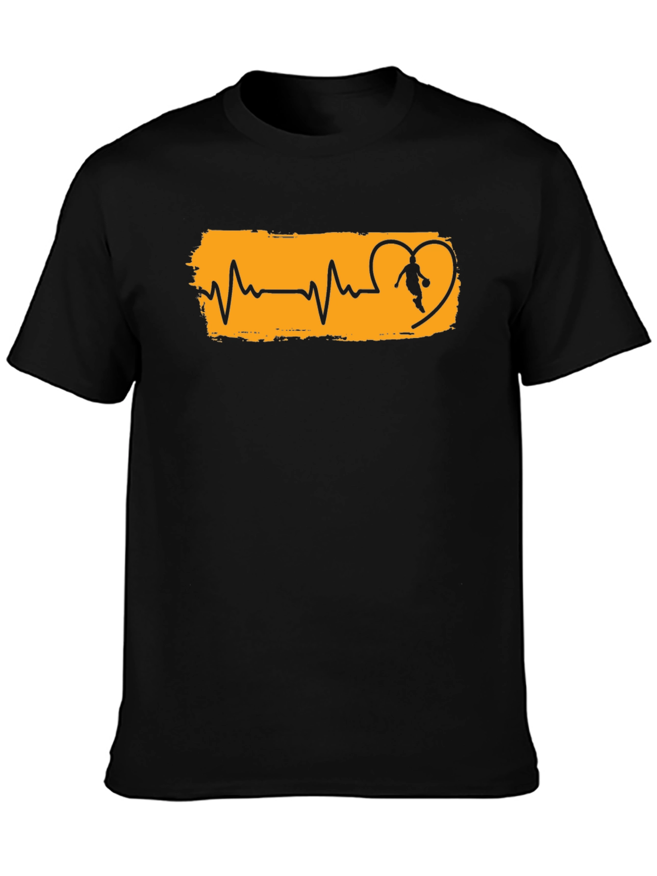 Basketball Heartbeat Graphic T-Shirt - Black
