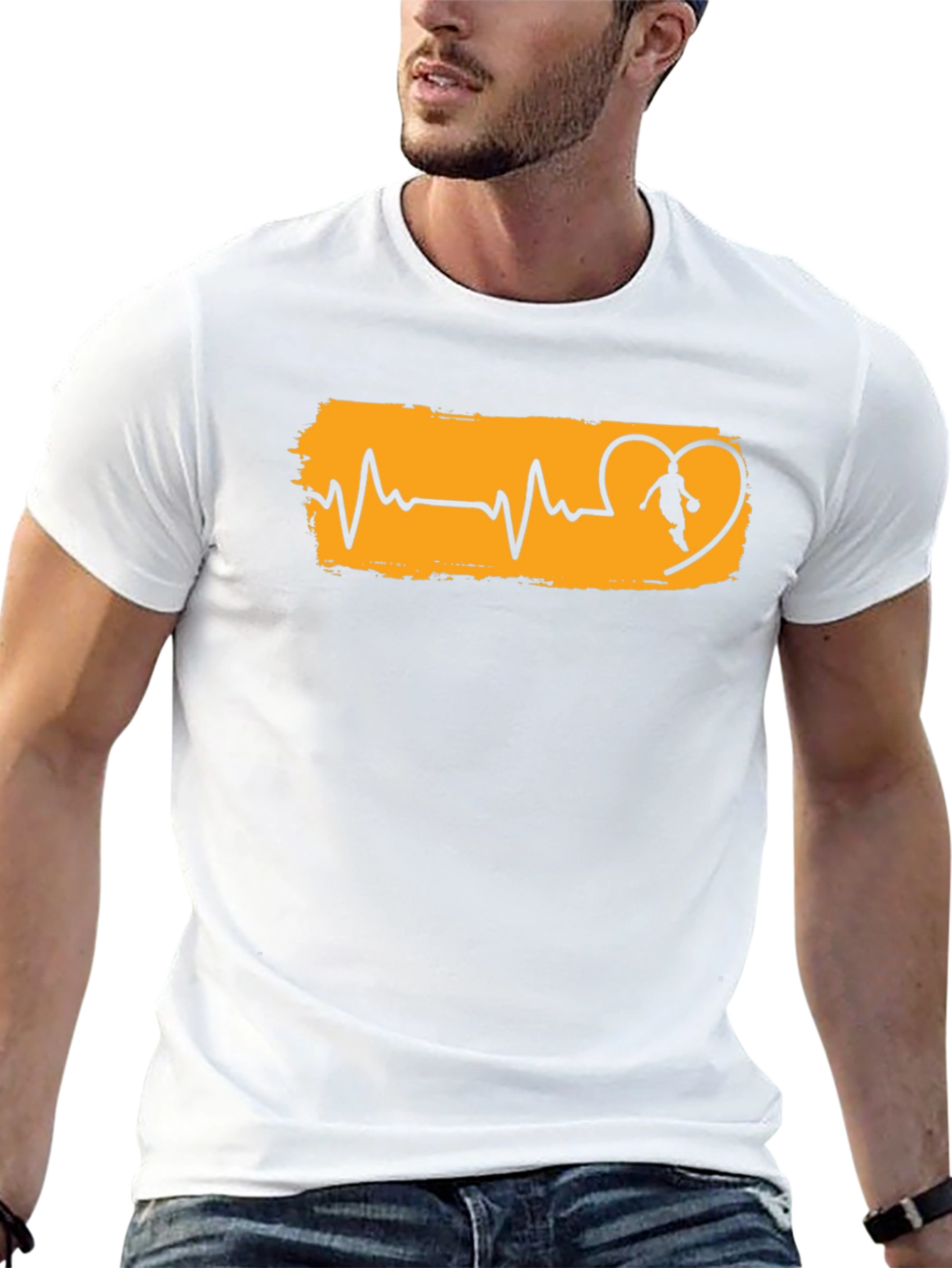 Basketball Heartbeat Graphic T-Shirt - Black