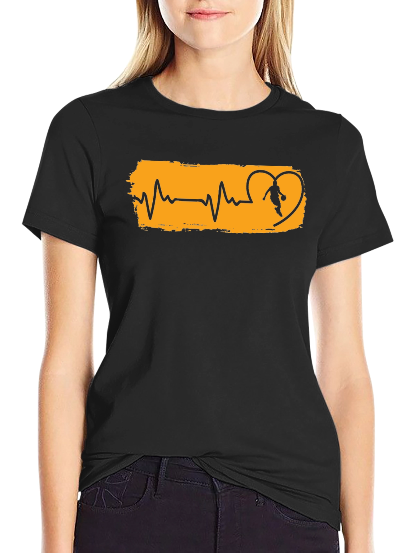 Basketball Heartbeat Graphic T-Shirt - Black