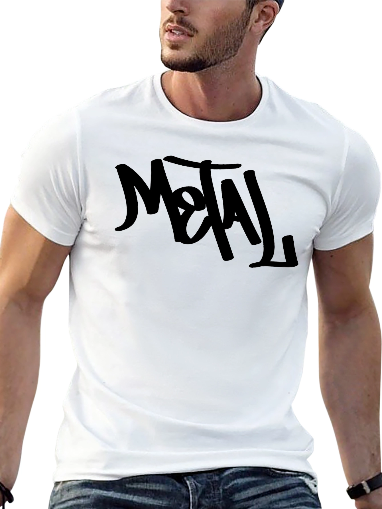 Black METAL Graphic Print Mens T-Shirt