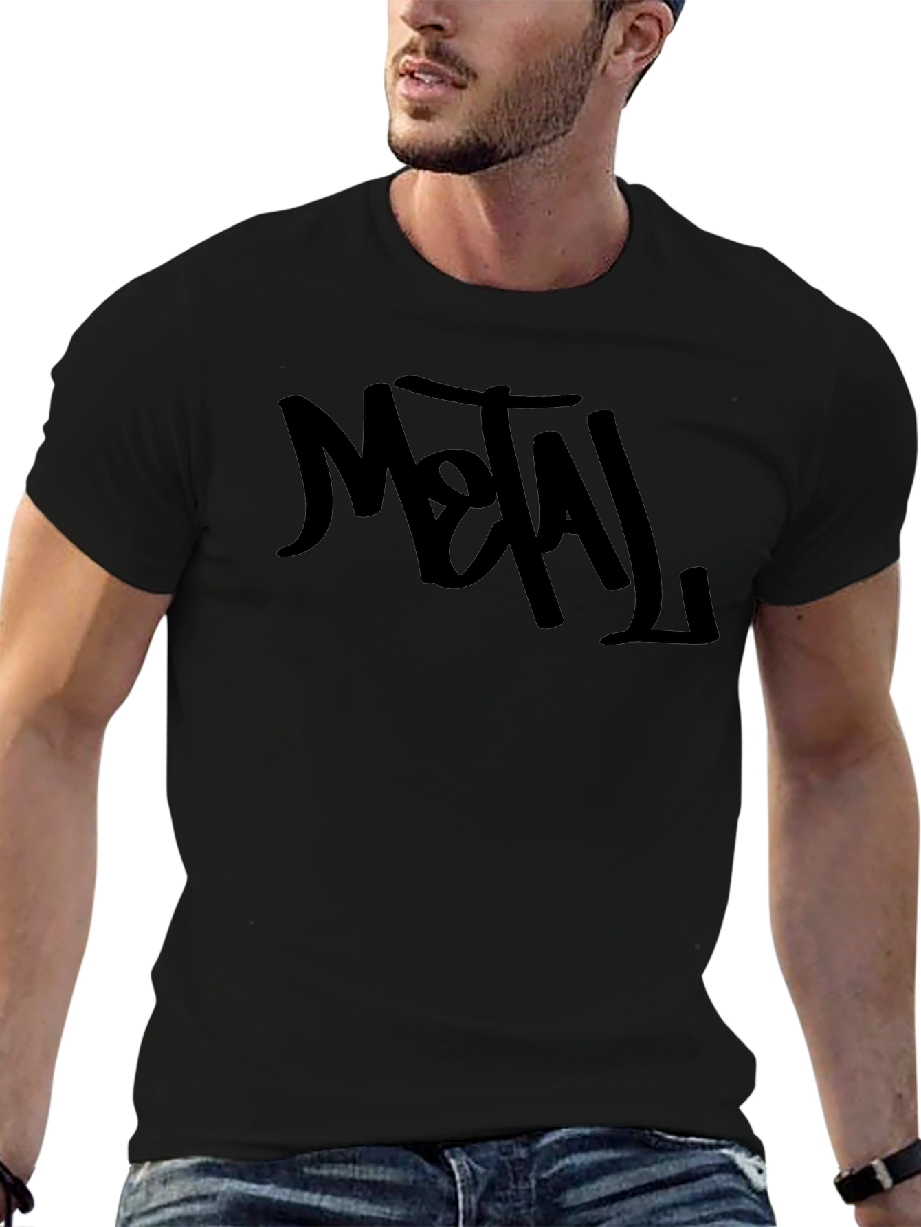 Black METAL Graphic Print Mens T-Shirt