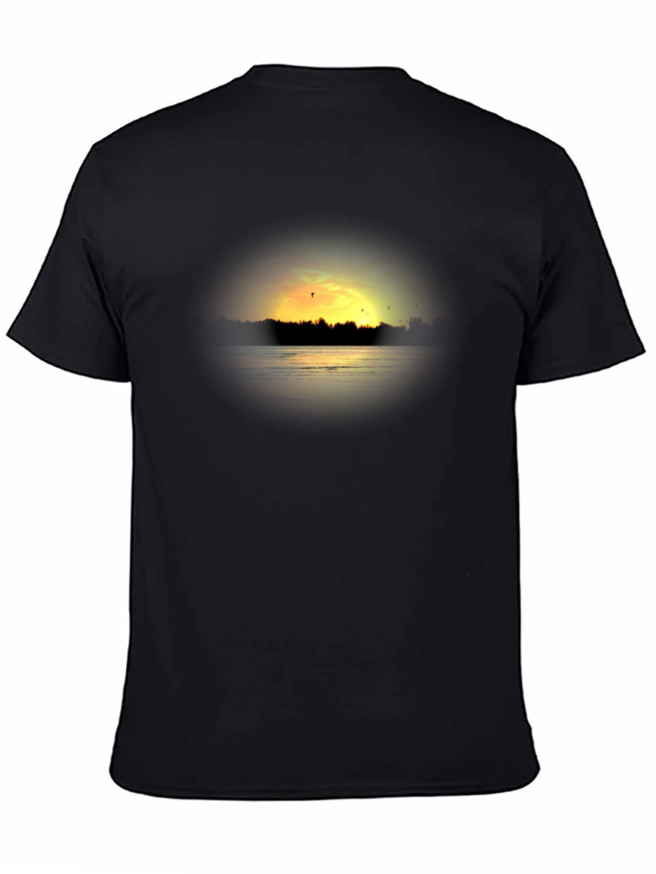 Sunset Lake Graphic Tee - Black Cotton T-Shirt