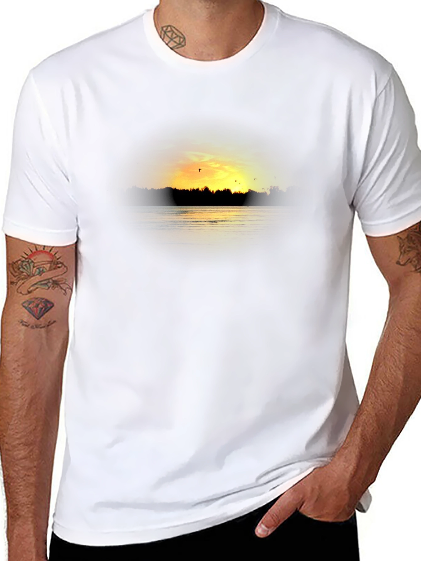 Sunset Lake Graphic Tee - Black Cotton T-Shirt