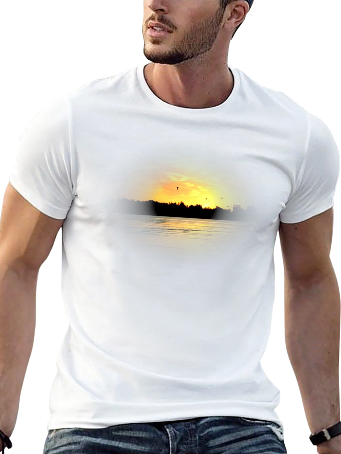 Sunset Lake Graphic Tee - Black Cotton T-Shirt