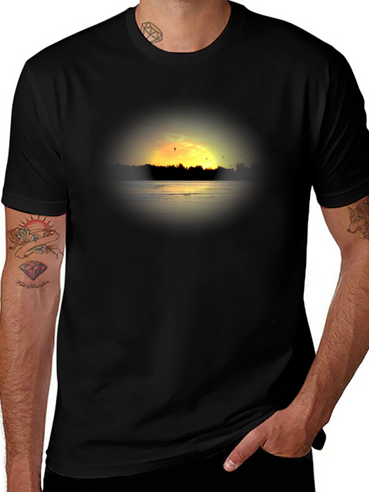 Sunset Lake Graphic Tee - Black Cotton T-Shirt