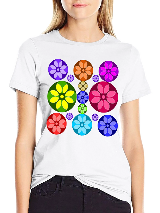 Colorful Floral Print T-Shirt - Black Casual Tee