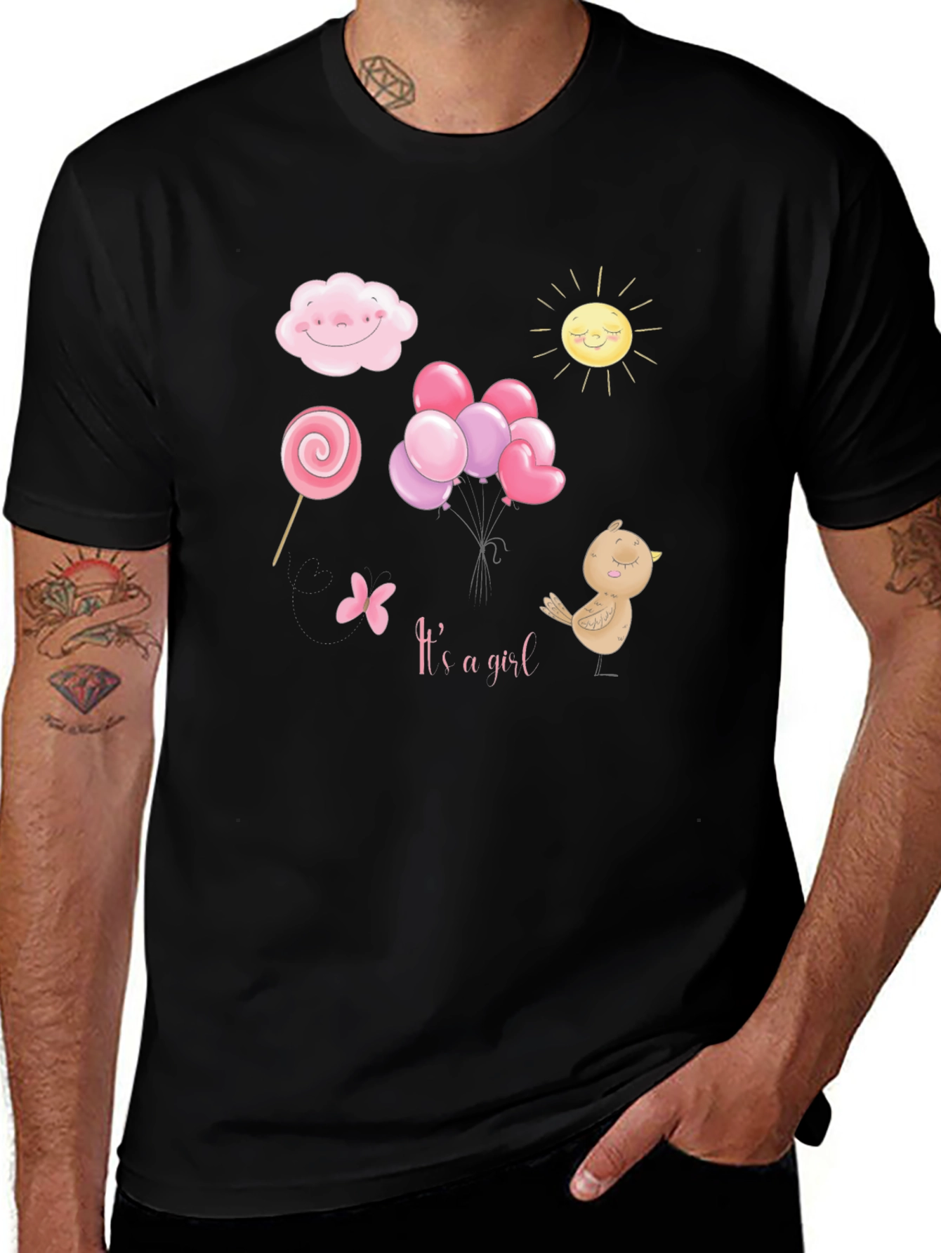 Its A Girl T-Shirt: Cloud Sun Lollipop Balloons Bird