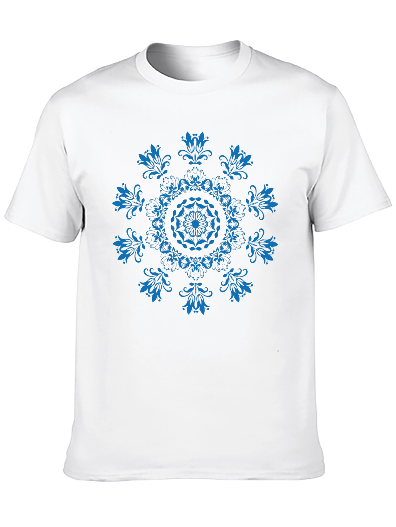 Black T-Shirt with Blue Floral Mandala Design