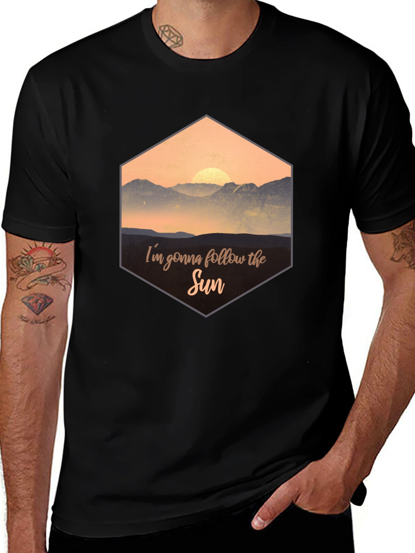 Sun Follower Graphic Tee - Black Cotton Blend T-Shirt