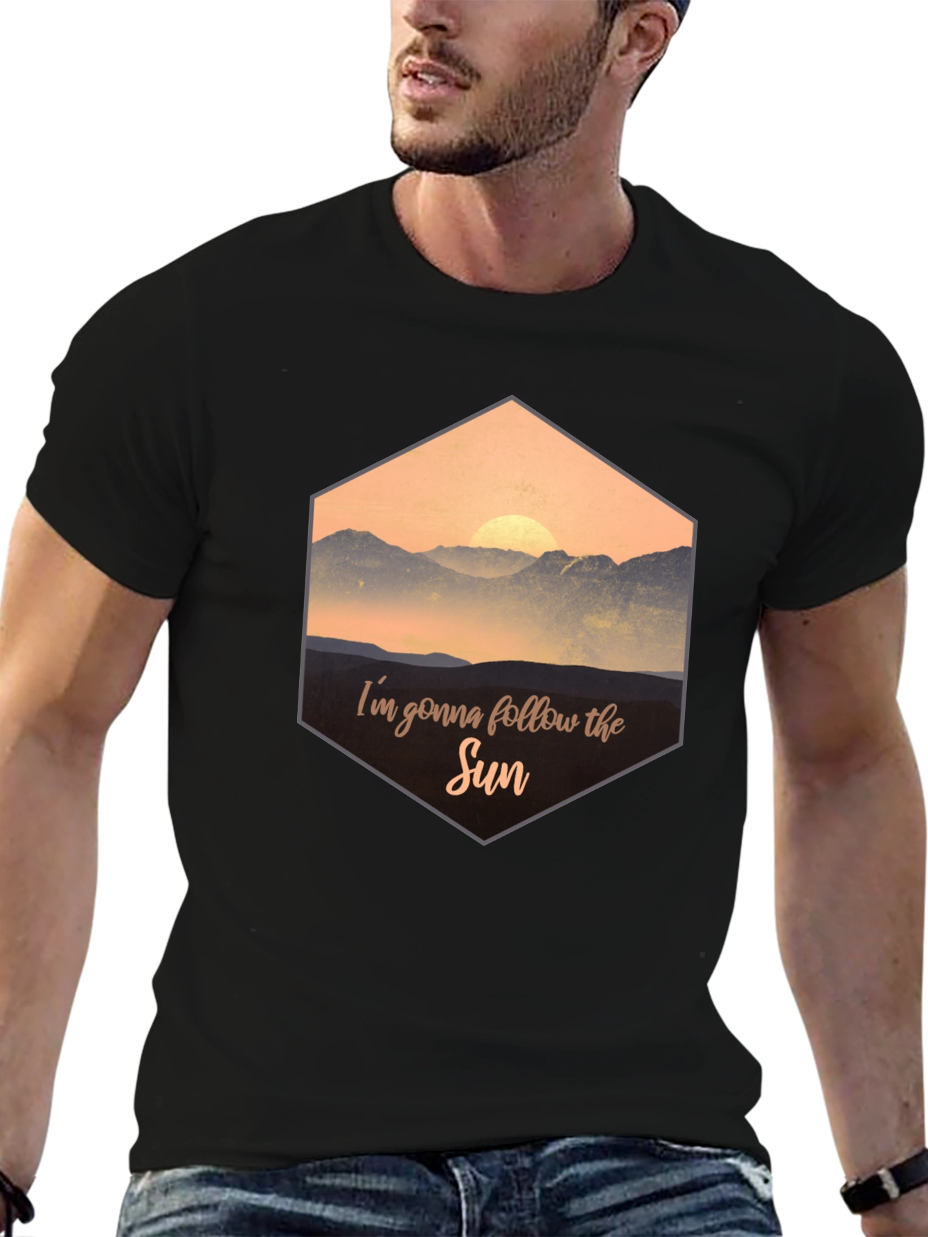 Sun Follower Graphic Tee - Black Cotton Blend T-Shirt