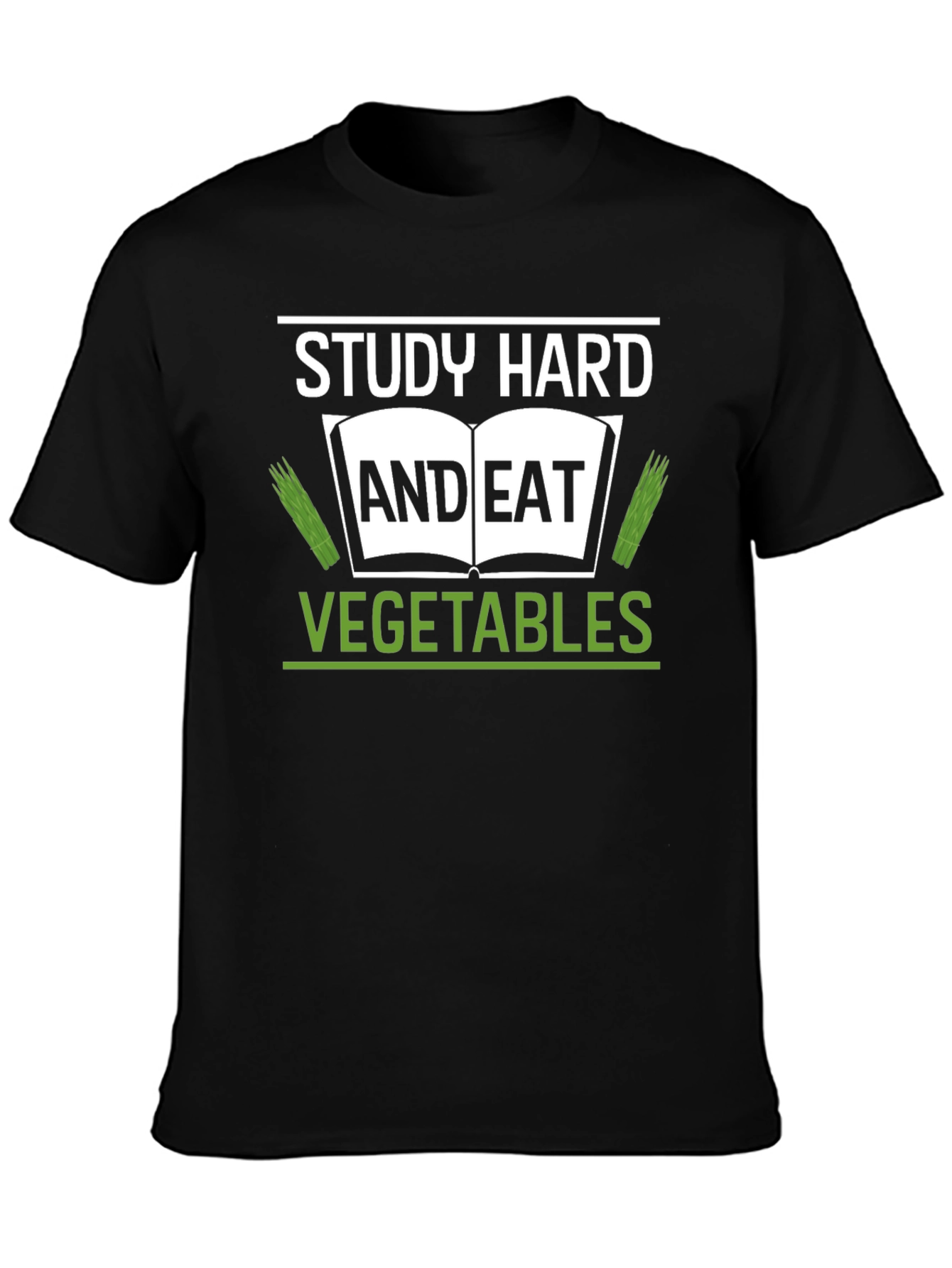 Study Hard & Eat Vegetables Black T-Shirt