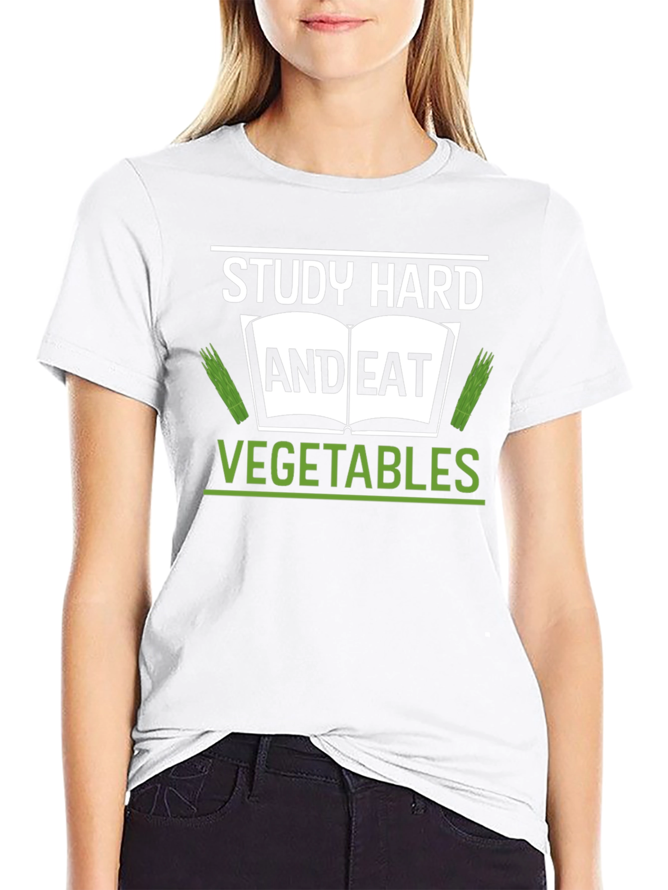 Study Hard & Eat Vegetables Black T-Shirt