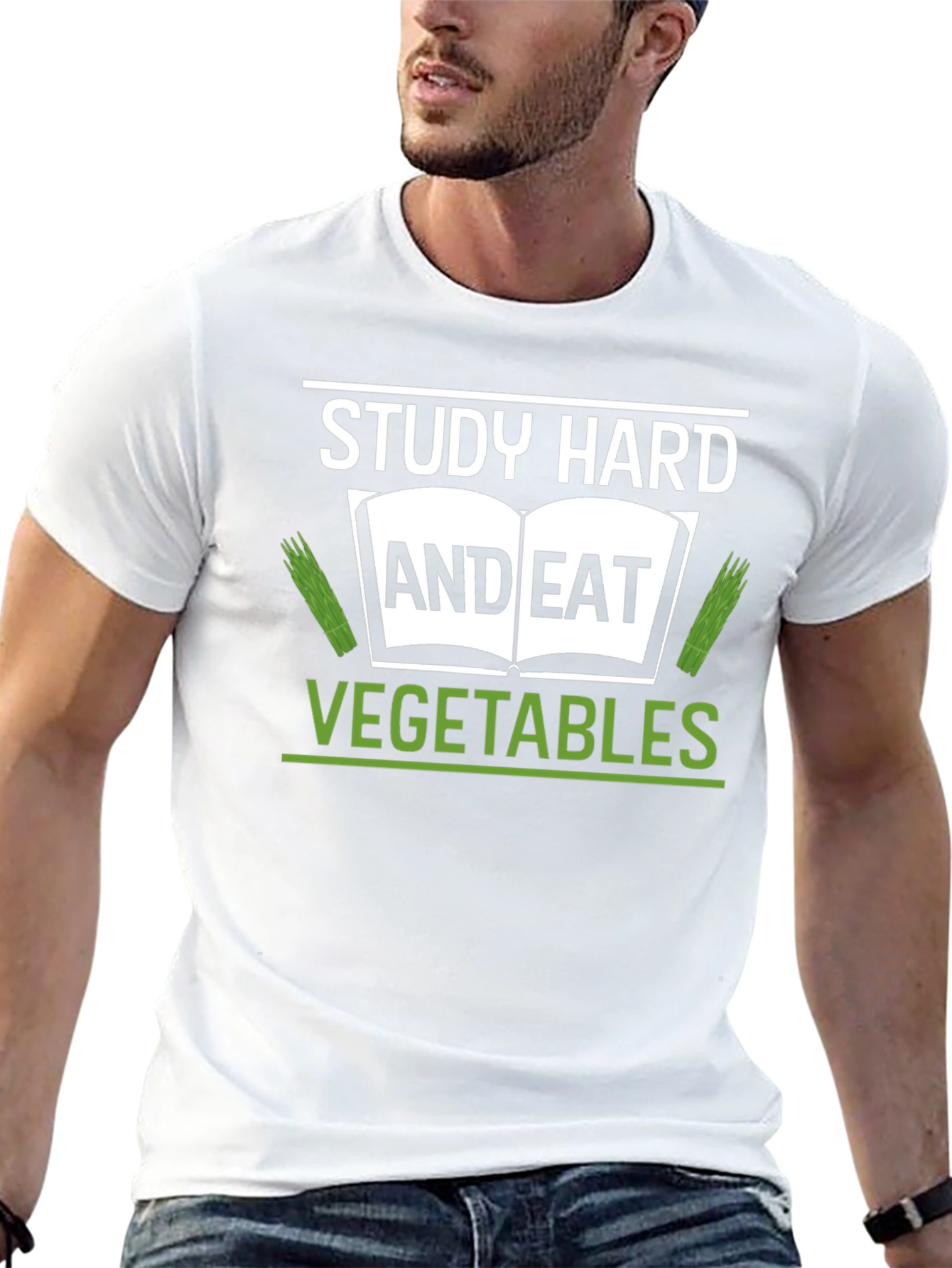 Study Hard & Eat Vegetables Black T-Shirt