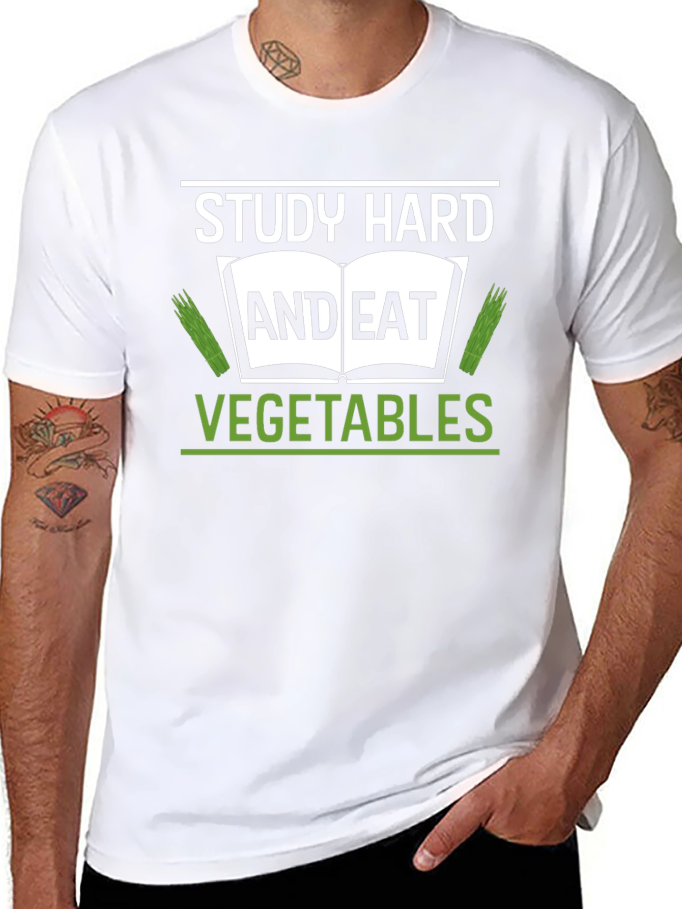Study Hard & Eat Vegetables Black T-Shirt