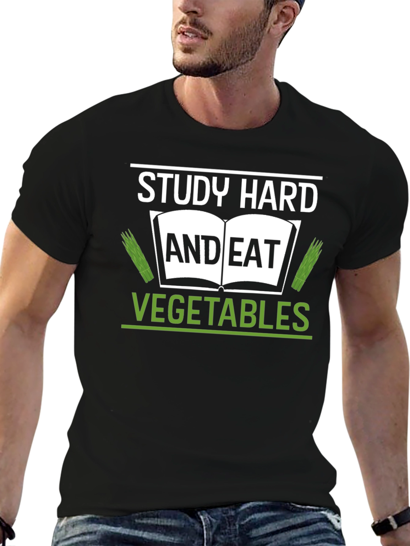 Study Hard & Eat Vegetables Black T-Shirt