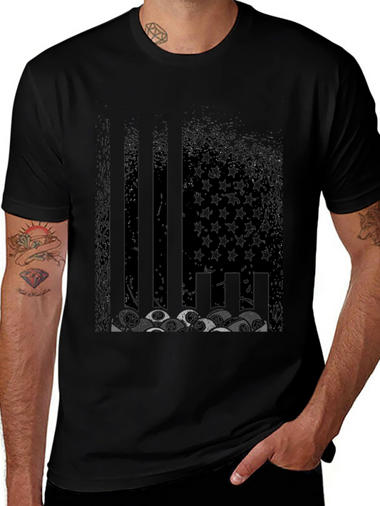 Distressed US Flag Skull Graphic T-Shirt
