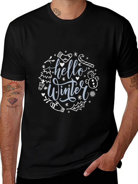 Hello Winter Graphic Tee - Black Cotton Blend