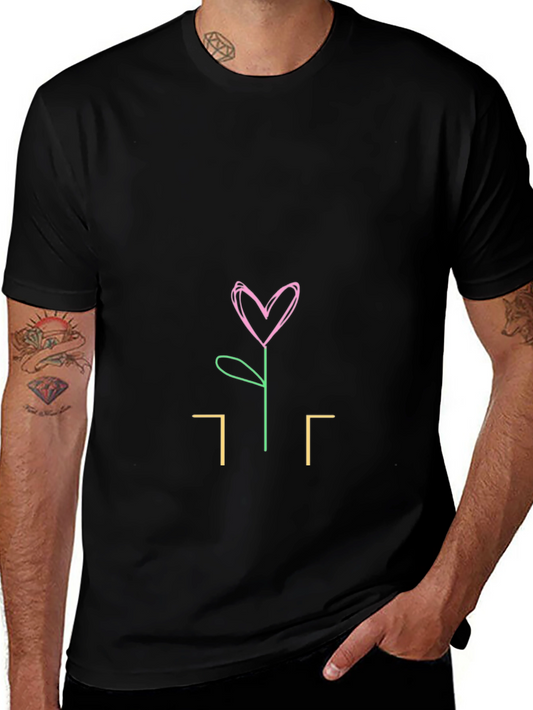 Heart Flower Graphic Tee - Stylish Black T-Shirt