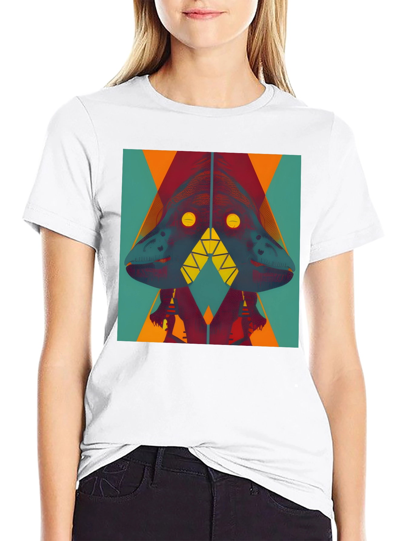 Abstract Geometric Dinosaur Graphic Tee
