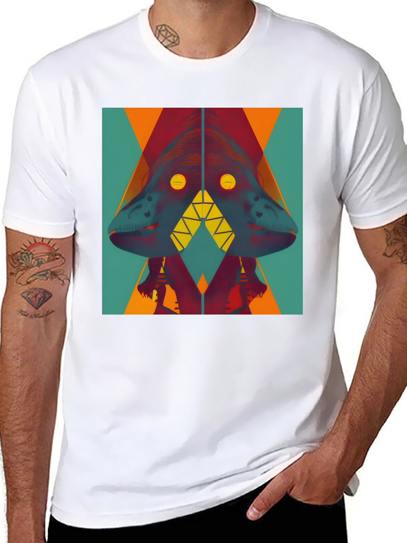 Abstract Geometric Dinosaur Graphic Tee