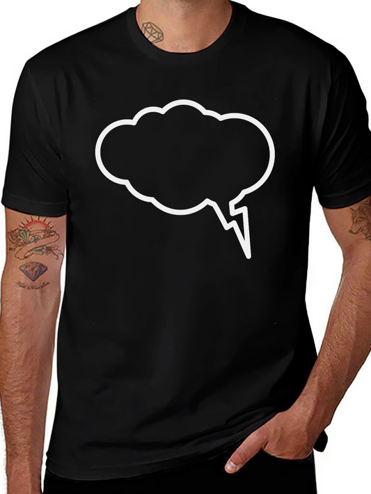 Black T-Shirt with White Cloud Speech Bubble Design