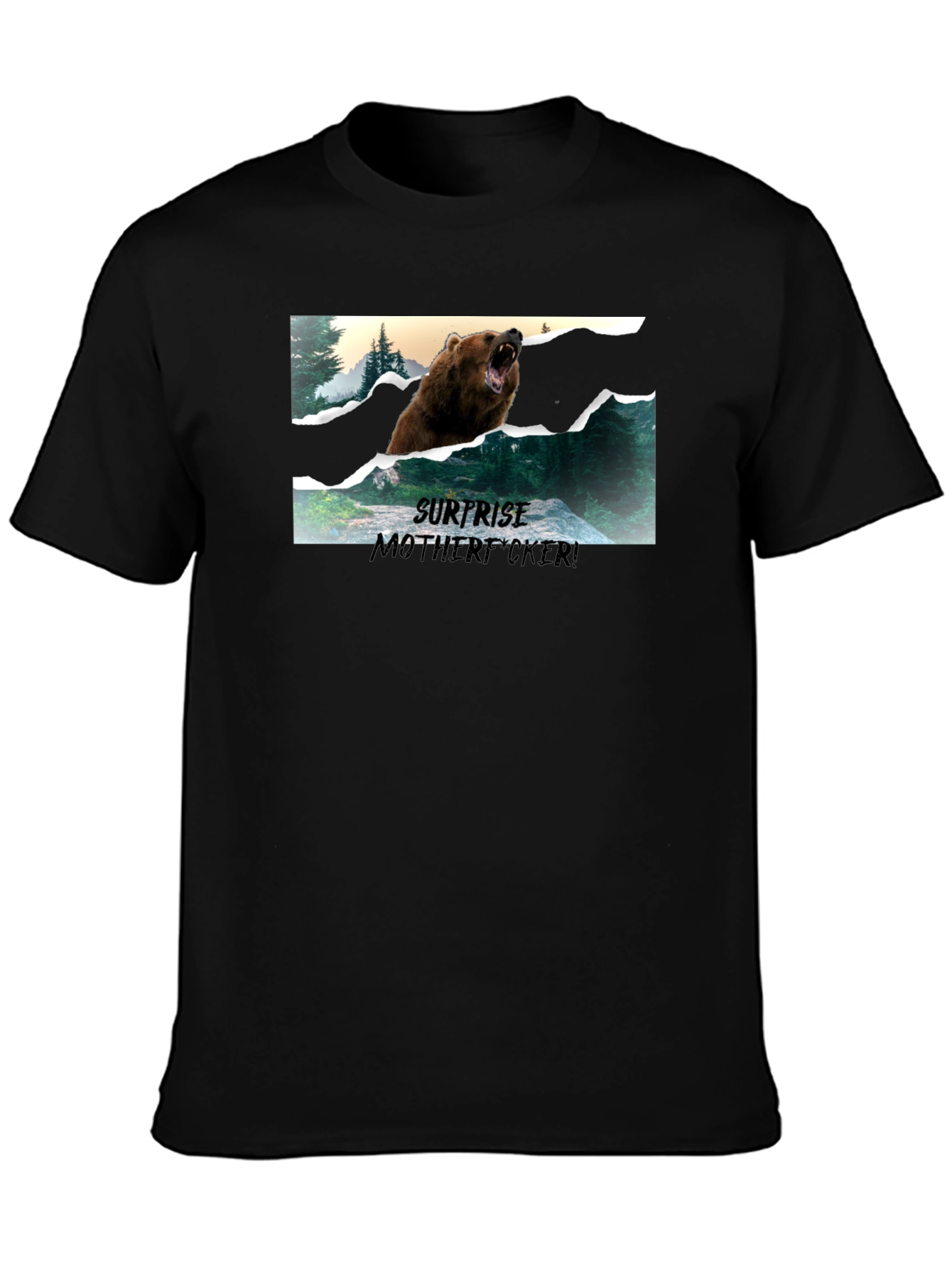 Surprise Bear Graphic Tee - Black Cotton Blend