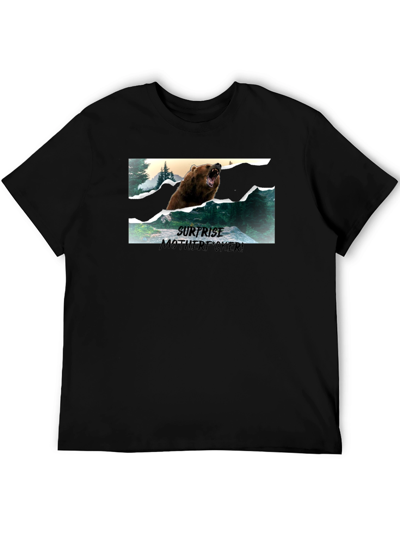 Surprise Bear Graphic Tee - Black Cotton Blend