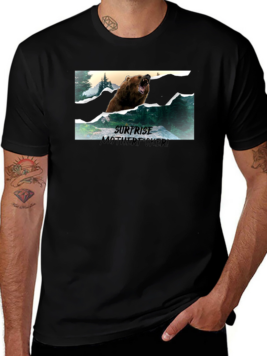 Surprise Bear Graphic Tee - Black Cotton Blend