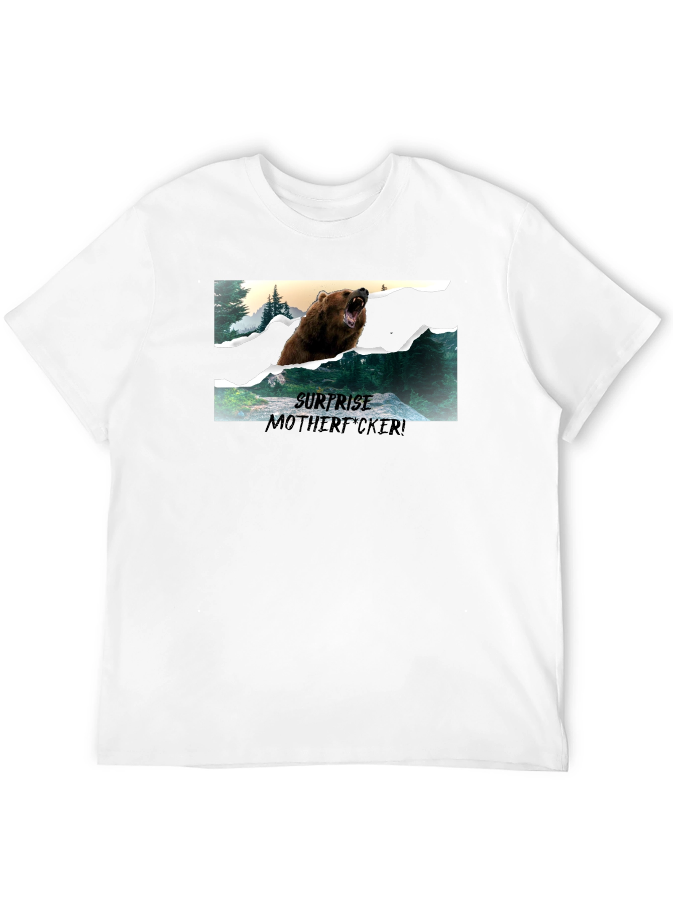 Surprise Bear Graphic Tee - Black Cotton Blend