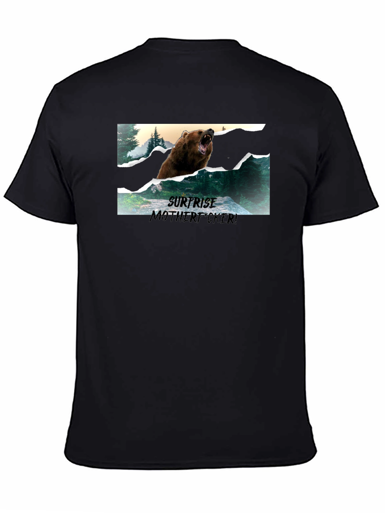 Surprise Bear Graphic Tee - Black Cotton Blend