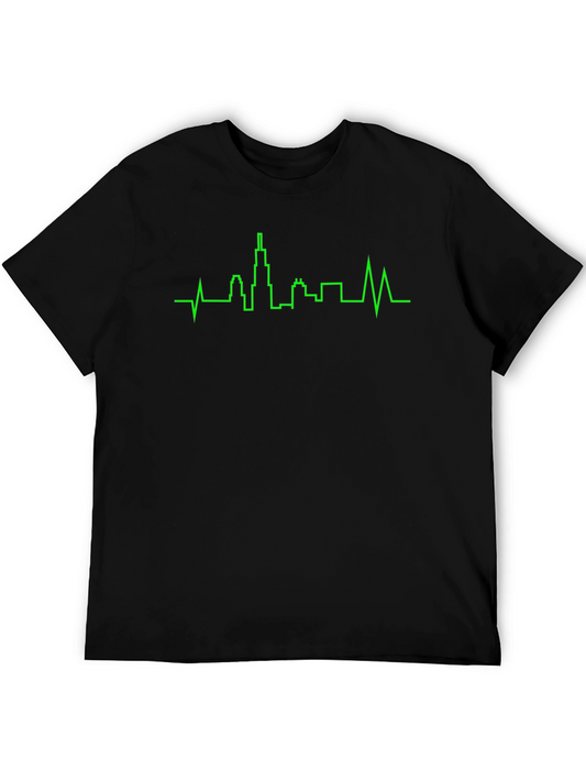 Chicago Skyline Heartbeat Graphic Tee - Black