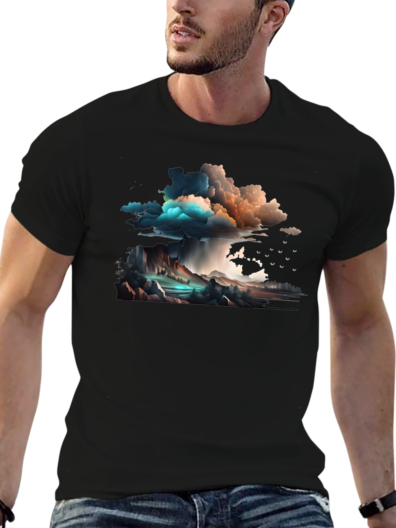 Stormy Sky Graphic Tee - Artistic Design