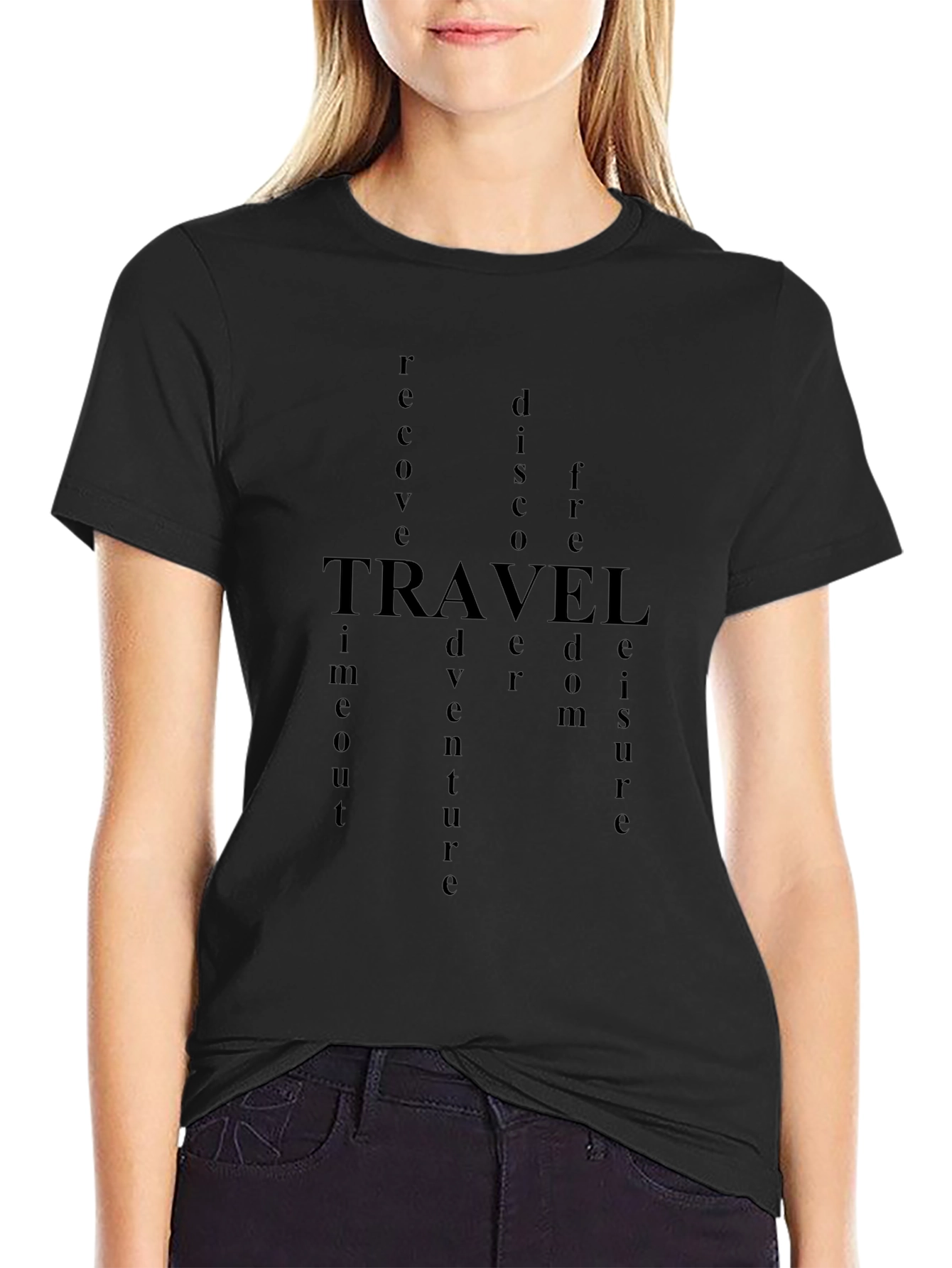 Black Travel Word Art Graphic Tee