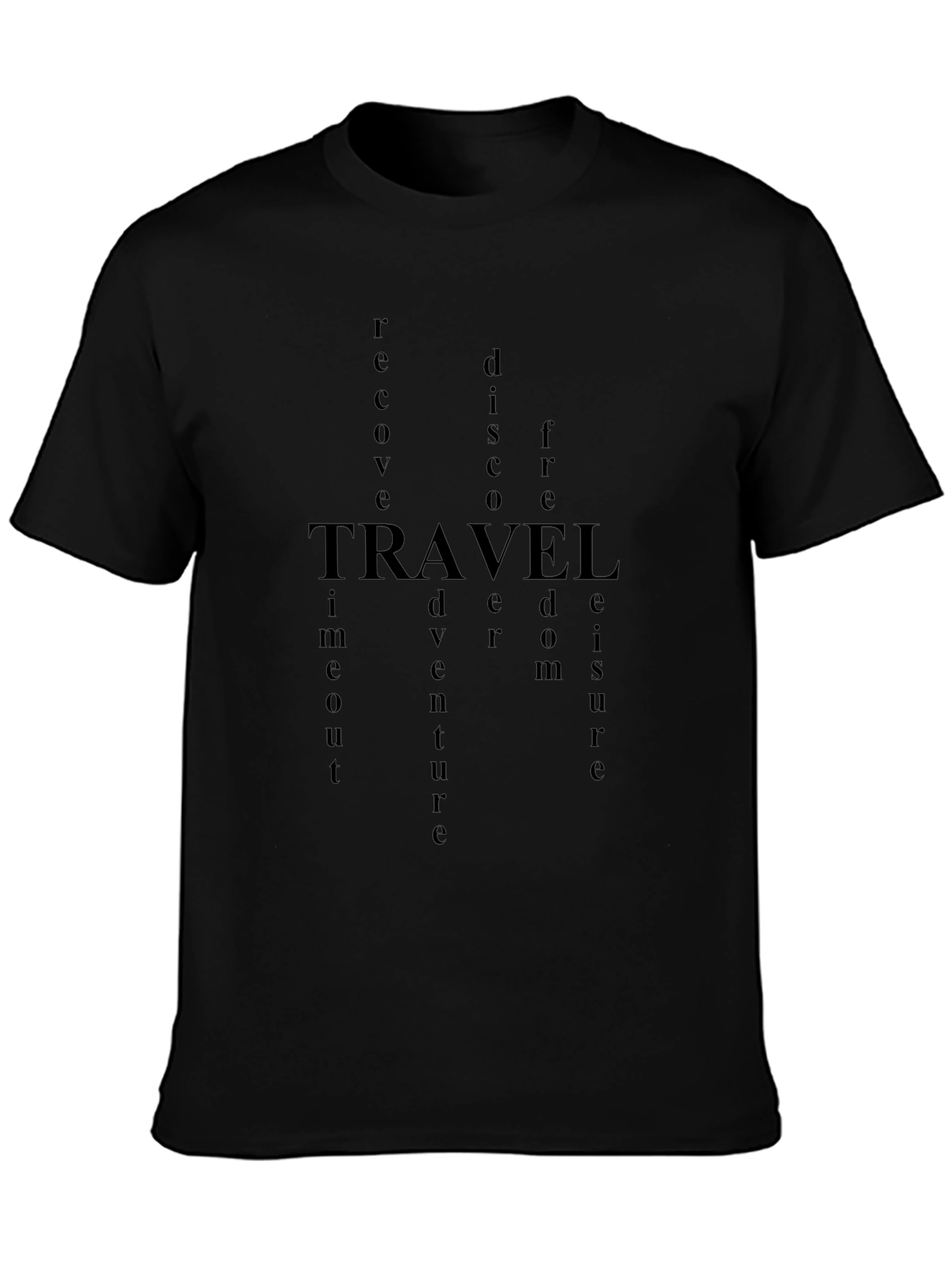 Black Travel Word Art Graphic Tee