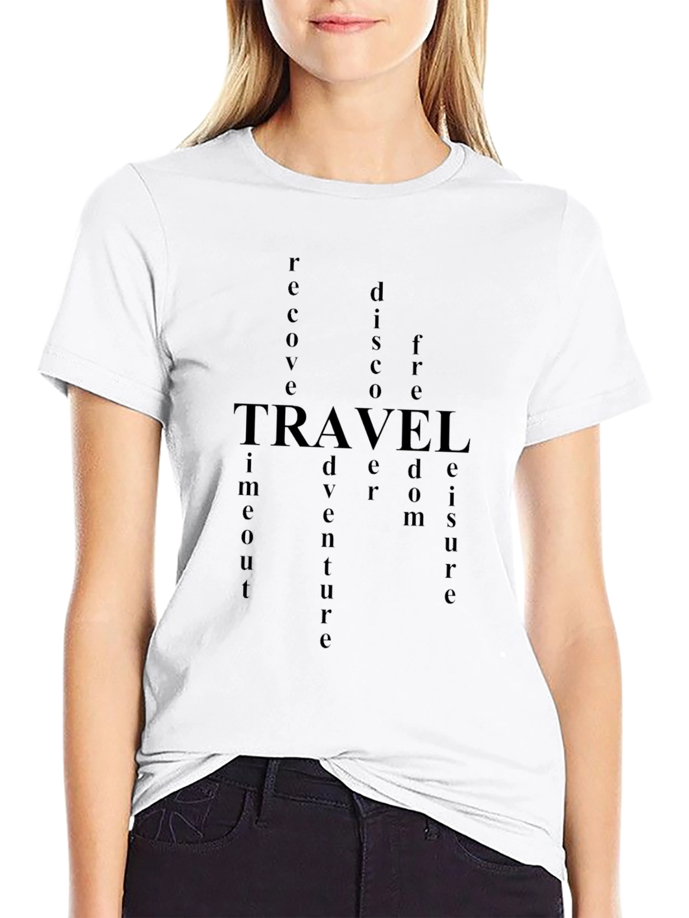 Black Travel Word Art Graphic Tee